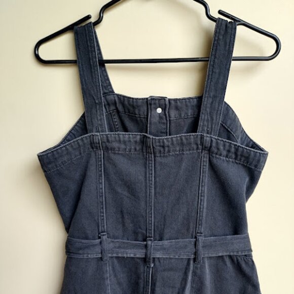 OAT New York Black Denim Cropped Slit Hem Wide Leg Adjustable Jumper Romper 12 - Picture 10 of 16